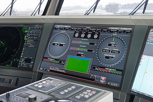Monitors on the bridge of a ship