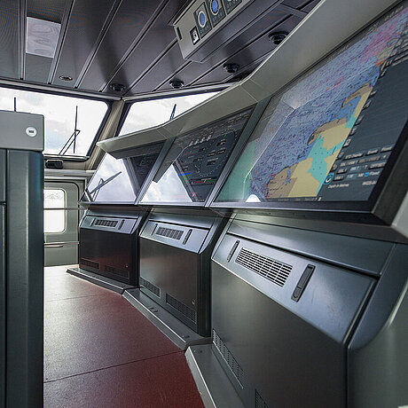Monitors on the bridge of a ship